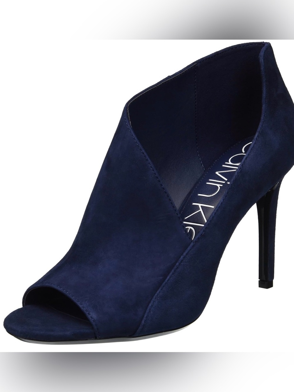 Calvin Klein Navy Suede V-Cut Peep Toe Stiletto Heels